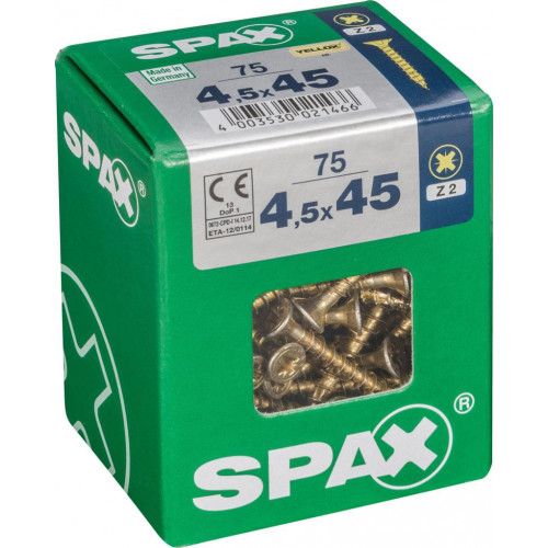 Lot de 75 vis acier tête fraisée pozidriv SPAX, Diam.4.5 mm x L.45 mm - SPAX