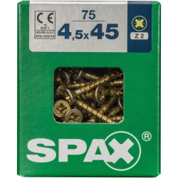 Lot de 75 vis acier tête fraisée pozidriv SPAX, Diam.4.5 mm x L.45 mm - SPAX