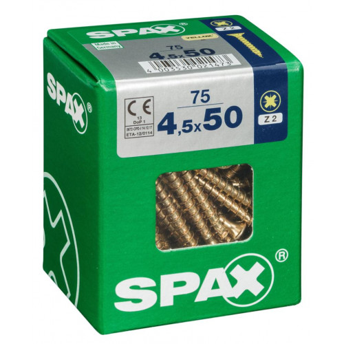 Lot de 75 vis acier tête fraisée pozidriv SPAX, Diam.4.5 mm x L.50 mm - SPAX