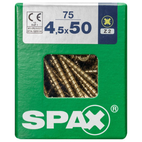 Lot de 75 vis acier tête fraisée pozidriv SPAX, Diam.4.5 mm x L.50 mm - SPAX