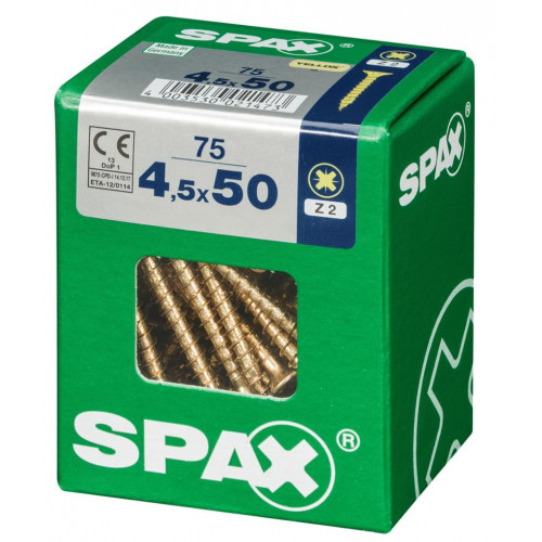 Lot de 75 vis acier tête fraisée pozidriv SPAX, Diam.4.5 mm x L.50 mm - SPAX