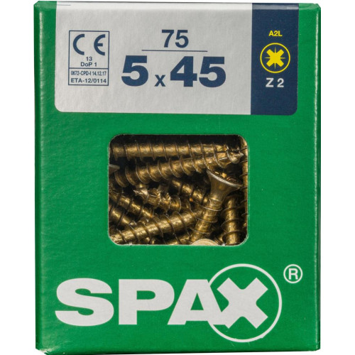 Lot de 75 vis acier tête fraisée pozidriv SPAX, Diam.5 mm x L.45 mm - SPAX