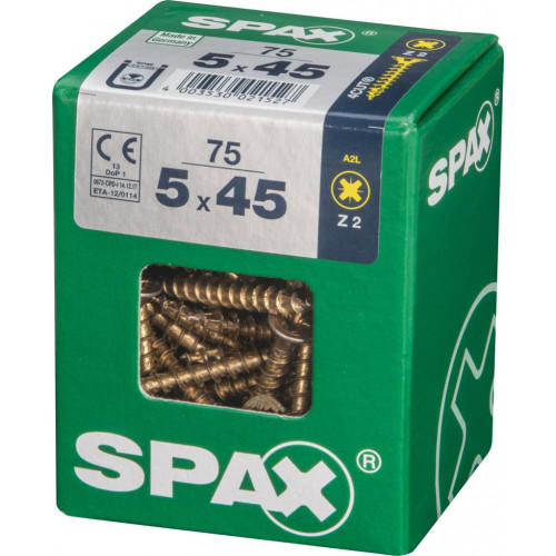 Lot de 75 vis acier tête fraisée pozidriv SPAX, Diam.5 mm x L.45 mm - SPAX