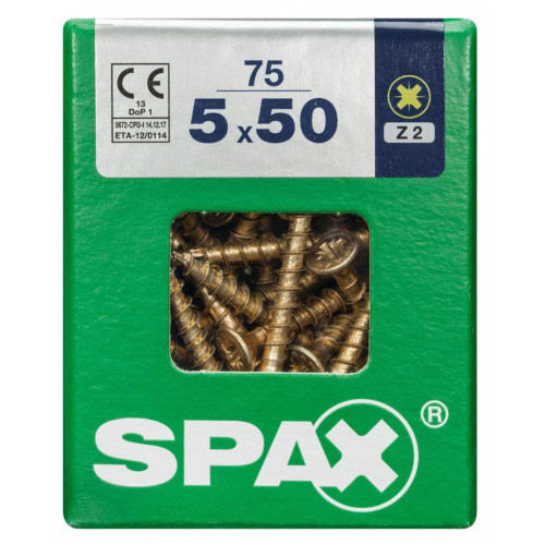 Lot de 75 vis acier tête fraisée pozidriv SPAX, Diam.5 mm x L.50 mm - SPAX