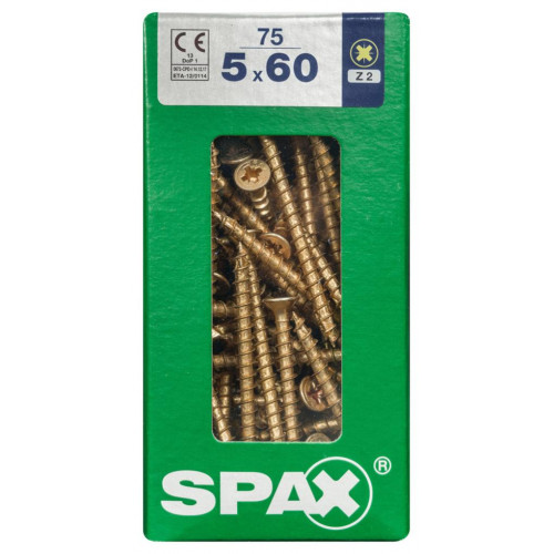 Lot de 75 vis acier tête fraisée pozidriv SPAX, Diam.5 mm x L.60 mm - SPAX