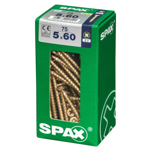 Lot de 75 vis acier tête fraisée pozidriv SPAX, Diam.5 mm x L.60 mm - SPAX