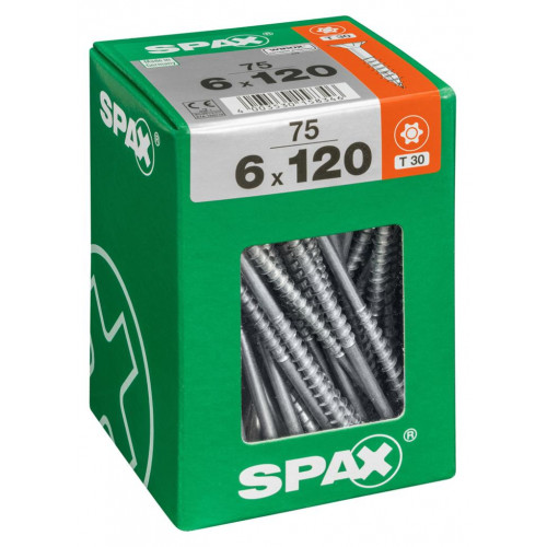 Lot de 75 vis acier tête fraisée torx SPAX, Diam.6 mm x L.120 mm - SPAX