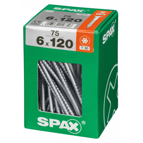 Lot de 75 vis acier tête fraisée torx SPAX, Diam.6 mm x L.120 mm - SPAX