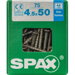 Lot de 75 vis inox tête fraisée torx SPAX, Diam.4.5 mm x L.50 mm - SPAX