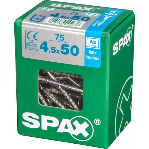 Lot de 75 vis inox tête fraisée torx SPAX, Diam.4.5 mm x L.50 mm - SPAX