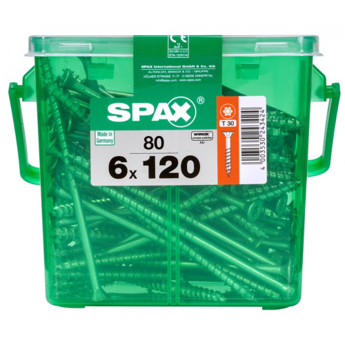 Lot de 80 vis acier tête plate SPAX, Diam.6 mm x L.120 mm - SPAX