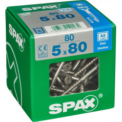 Lot de 80 vis inox tête fraisée torx SPAX, Diam.5 mm x L.80 mm de marque SPAX, référence: B6231200