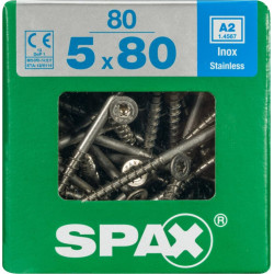 Lot de 80 vis inox tête fraisée torx SPAX, Diam.5 mm x L.80 mm - SPAX