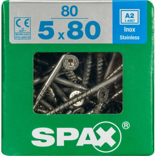 Lot de 80 vis inox tête fraisée torx SPAX, Diam.5 mm x L.80 mm - SPAX