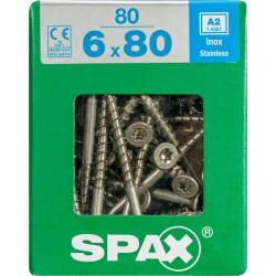 Lot de 80 vis inox tête fraisée torx SPAX, Diam.6 mm x L.80 mm - SPAX
