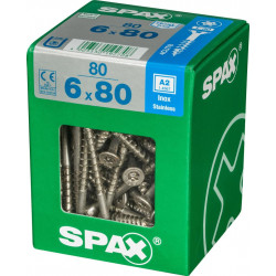 Lot de 80 vis inox tête fraisée torx SPAX, Diam.6 mm x L.80 mm - SPAX