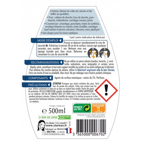 Nettoyant anti-calcaire pour cabine de douche