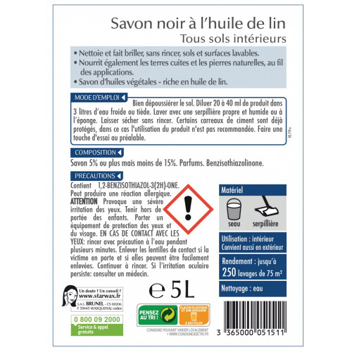 Savon noir à l'huile de lin Starwax pour nettoyer les sols intérieurs