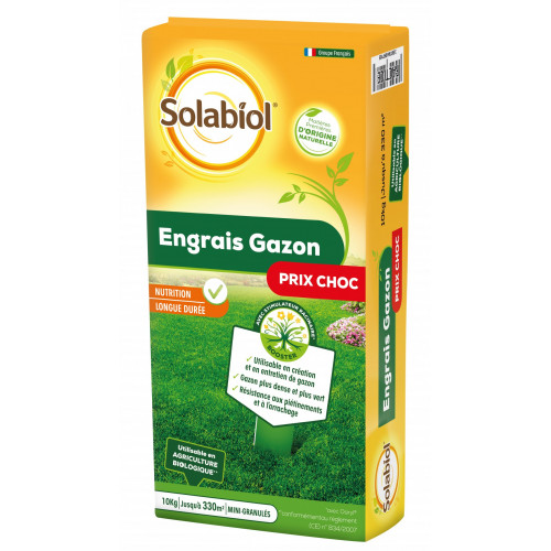 Engrais naturel gazon SOLABIOL 10kg 330 m² - SOLABIOL