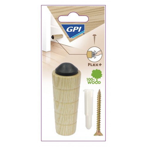 Butée de porte murale GPI bois brut beige Diam.3 cm x L.8 cm - Gpi