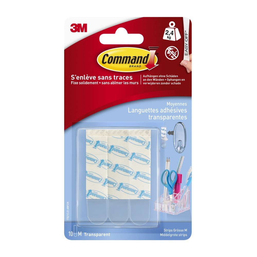 Lot de 10 languettes adhésives Enlevables COMMAND, transparent