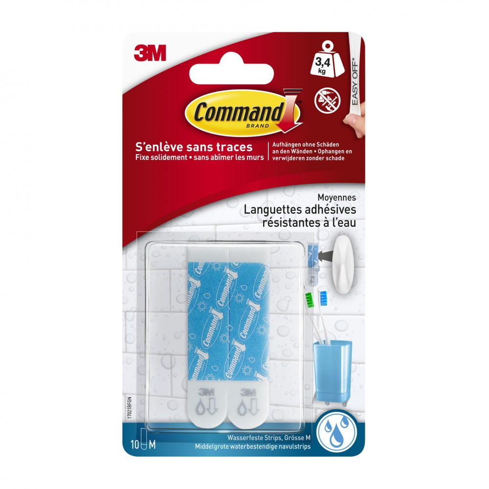 Lot de 10 languettes adhésives Résistant à l'eau COMMAND, transparent