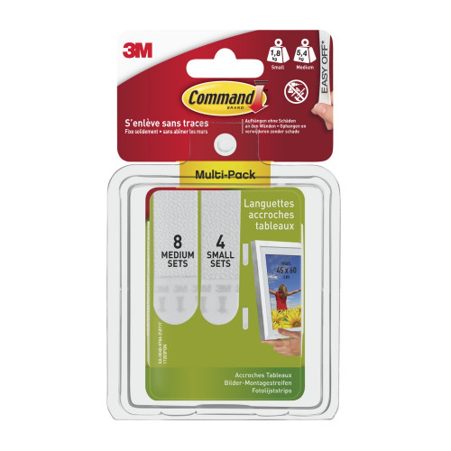 Multi-Pack languettes de fixation tableaux Command - 8S + 16M, blanc - COMMAND