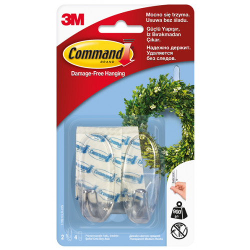 3M Command Crochets Lot de 2 crochets et 4 bandes ovales avec bandes  adhésives Command Chaque crochet supporte jusqu'à 1 kg 80 x 30 x 30 mm  (Import