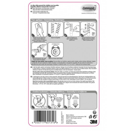 Lot de 4 crochets adhésif Pour cables, COMMAND, transparent - COMMAND