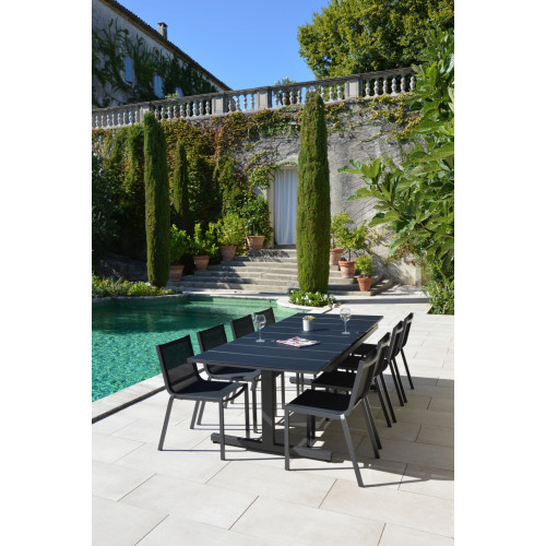 Table de jardin de repas ARCANE Sunrise rectangulaire anthracite de 6 à 10 perso - ARCANE