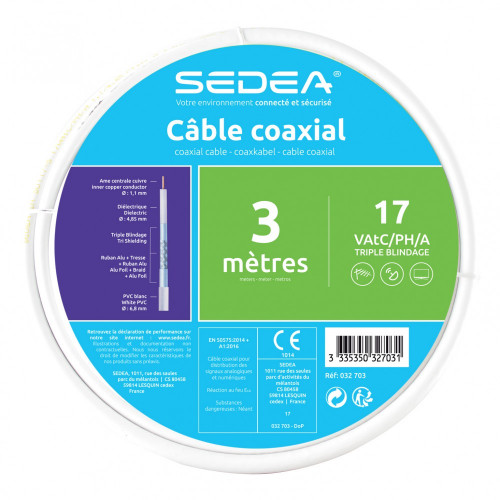 Câble coaxial tv 17vatc triple blindage L.3 m SEDEA - SEDEA