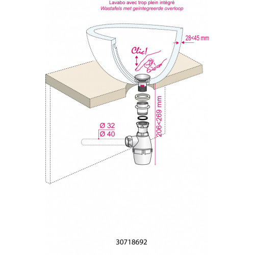 Ensemble  vidage de lavabo Quick-Clac, 30718692 WIRQUIN - WIRQUIN