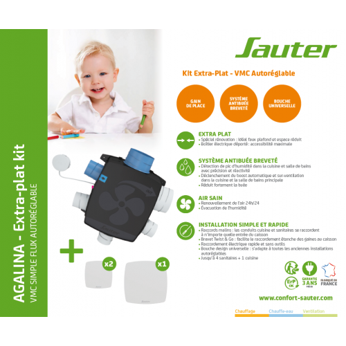 Kit extra plat VMC autoréglable à détection d'humidité Agalina SAUTER - SAUTER