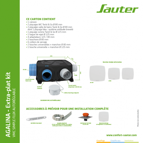 Kit extra plat VMC autoréglable à détection d'humidité Agalina SAUTER - SAUTER