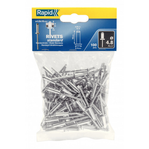 Lot de 100 rivets aluminium Diam.4.8 x H.16 mm RAPID - RAPID