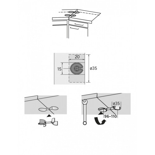 Lot de 2 raccords de plan de travail acier chromé HETTICH, l.100 mm - HETTICH