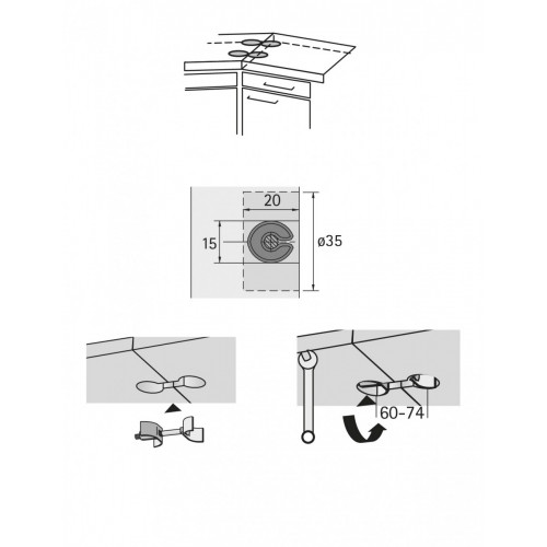 Lot de 2 raccords de plan de travail acier chromé HETTICH, l.65 mm - HETTICH