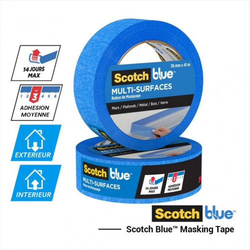 Lot de 2 rubans de masquage SCOTCH l.48 mm x L.41 m Multi-Surfaces - SCOTCH BLUE