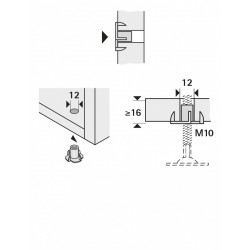 Lot de 4 écrous à enfoncer acier chromé HETTICH, l.25 mm - HETTICH