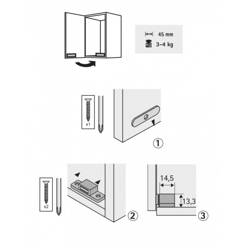 Lot de 4 loqueteaux magnétiques plastique HETTICH, L.14.5 x l.45.3 mm - HETTICH