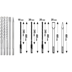 Coffret 5 forêts SDS Max - 3 x forêts - 1 x pointerolle - 1 x Burin de marque KWB by Einhell, référence: B6329400