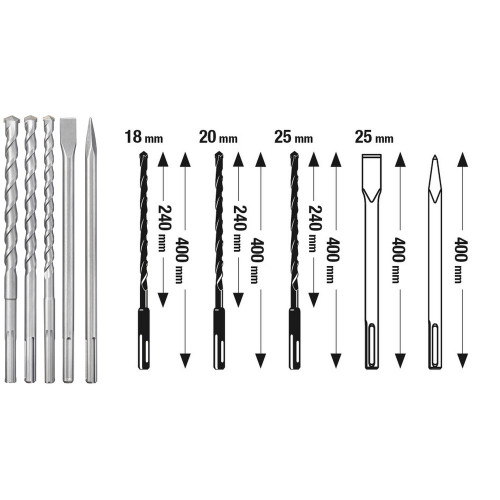 Coffret 5 forêts SDS Max - 3 x forêts - 1 x pointerolle - 1 x Burin - KWB by Einhell