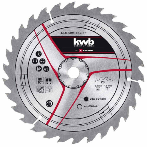 Lame de scie 200 x 16 x 2,8 mm, 20 dents - KWB by Einhell