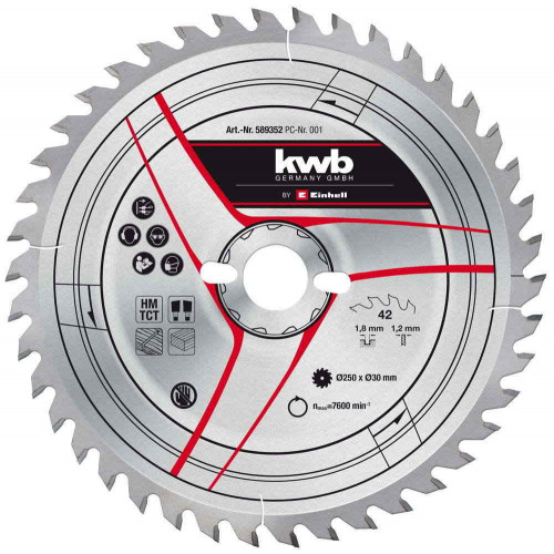 Lame de scie TCT fine pour scies à onglet et tables de sciage - 250 mm - 42 dents - KWB by Einhell