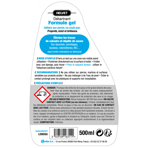 Détartrant gel salle de bains HELVET 0.5 L - HELVET