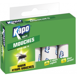 Ruban attrape mouche, adhésif, Lot de 4 KAPO VERT de marque Centrale Brico, référence: B6356500