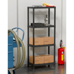 Etagère plastique noir, 4 tablettes, H.138 x l.60 x P.30 cm - Centrale Brico