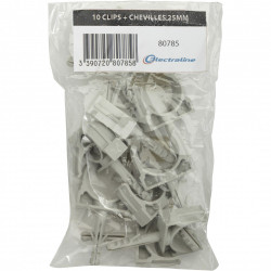 Lot de 10 clips et chevilles, Diam.25, L.65 mm - Centrale Brico