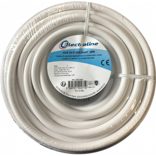 Câble électrique 3 G 2.5 mm² ho5vvf L.25 m, blanc - Centrale Brico