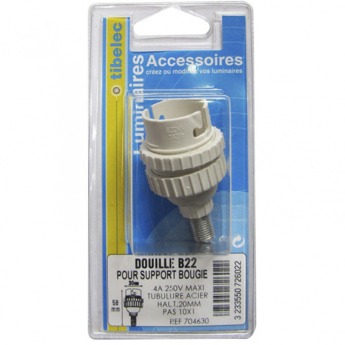 Douille pour bougie B22 TIBELEC, plastique, blanc 60 W - Centrale Brico